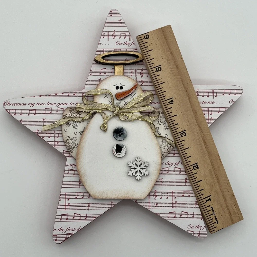 Lot of 11 Wooden Christmas Ornaments Tree Snowman Star Rustic Farmhouse Decor
